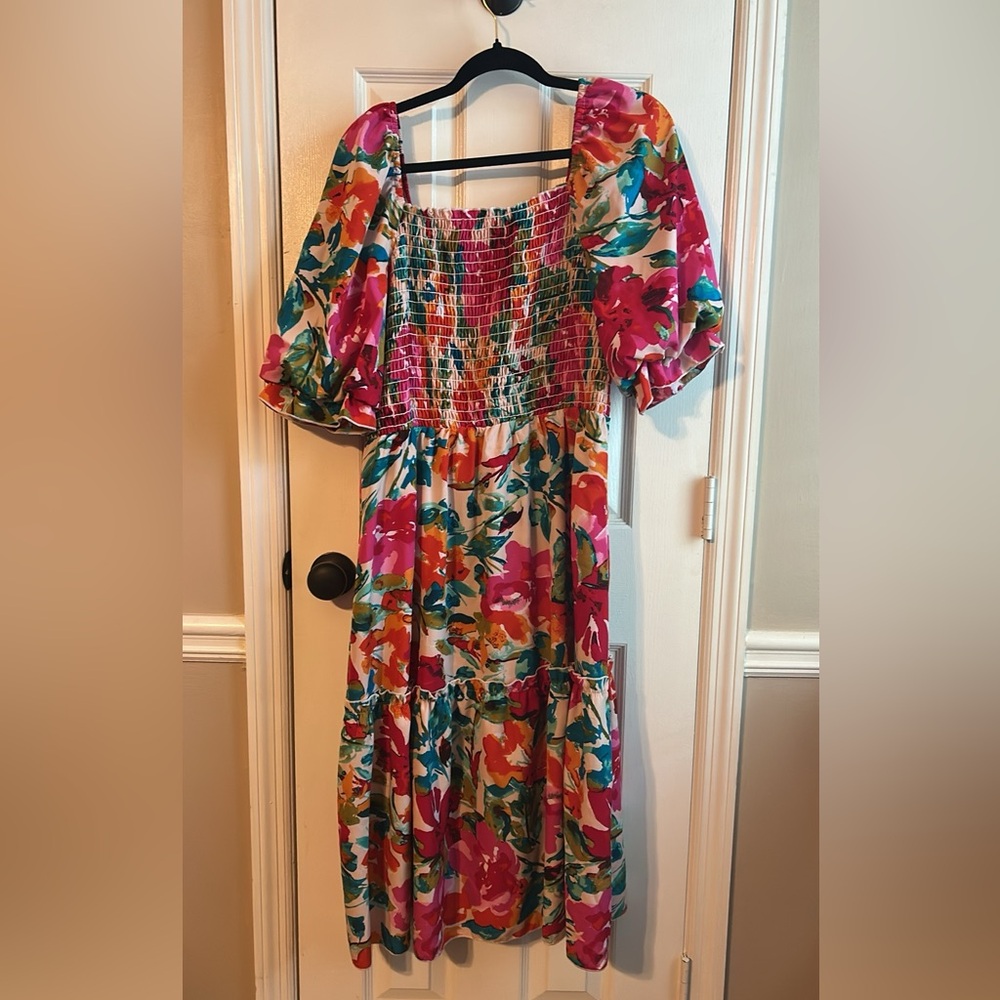 Smocked top floral dress, XL